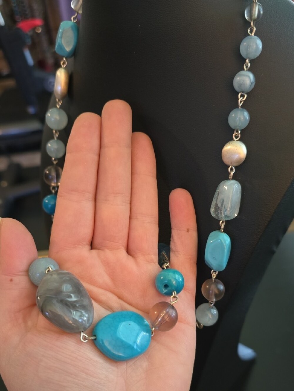 Artisan Blue Bead Long-Strand Necklace - Picture 7 of 9
